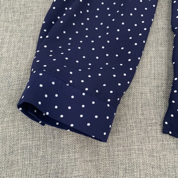 Forever 21 Long Sleeve Pull Over Blouse Navy Blue White Polka Dots Small Ruffled - Picture 5 of 11